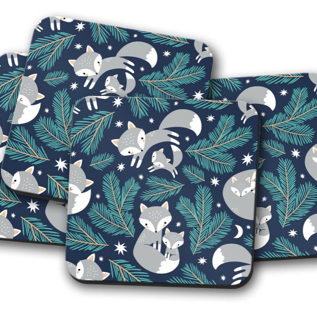 Baby Fox Grey Noël | Jeu de Dessous de verre de No (Créateur téléchargé)