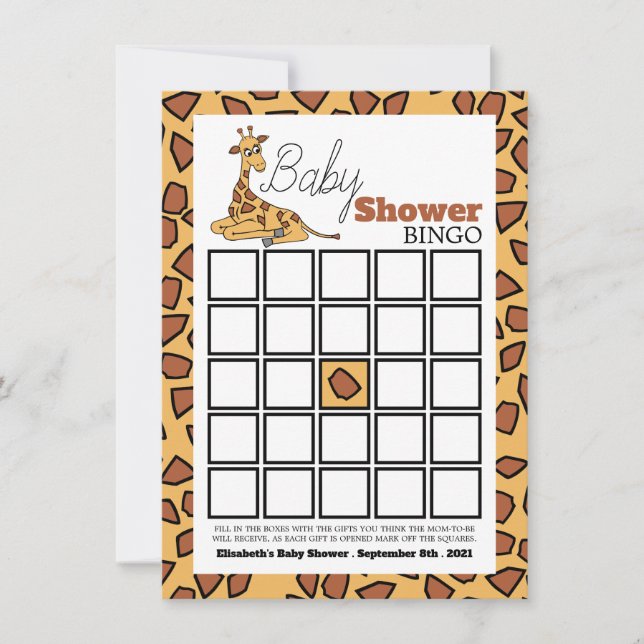 Baby Giraffe, Baby shower Bingo (Devant)