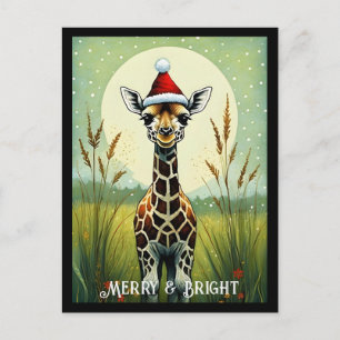 Baby Giraffe Fleur Botanique Carte postale de Noël