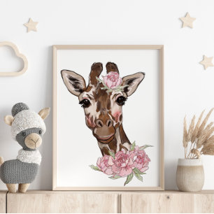 Baby Giraffe Rose Poster personnalisé   Impression