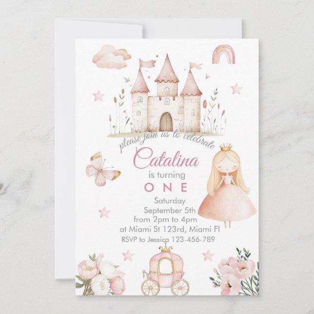 Baby Girl 1st Birthday Princess Invitation (Devant)