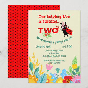 Baby girl 2e anniversaire coccinelle invitation