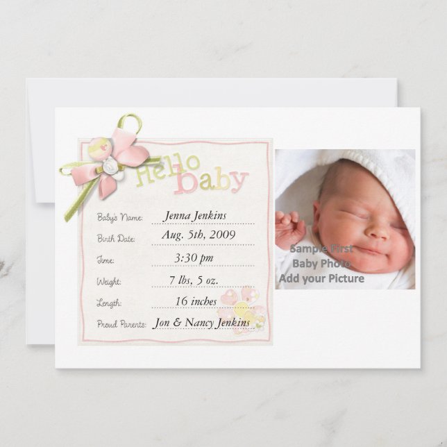 Baby Girl Baby Faire-part Nouveau-né (Devant)