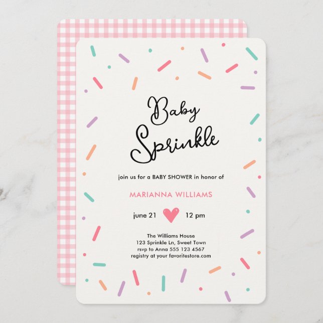 Baby Girl Baby Sprinkle Baby shower Invitation (Devant / Derrière)
