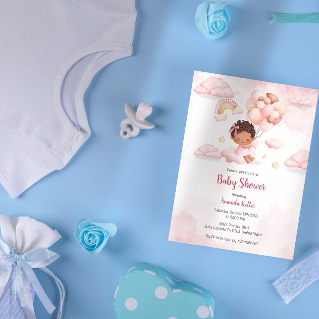 Baby Girl Balloon Cloud Baby shower Invitation (Créateur téléchargé)