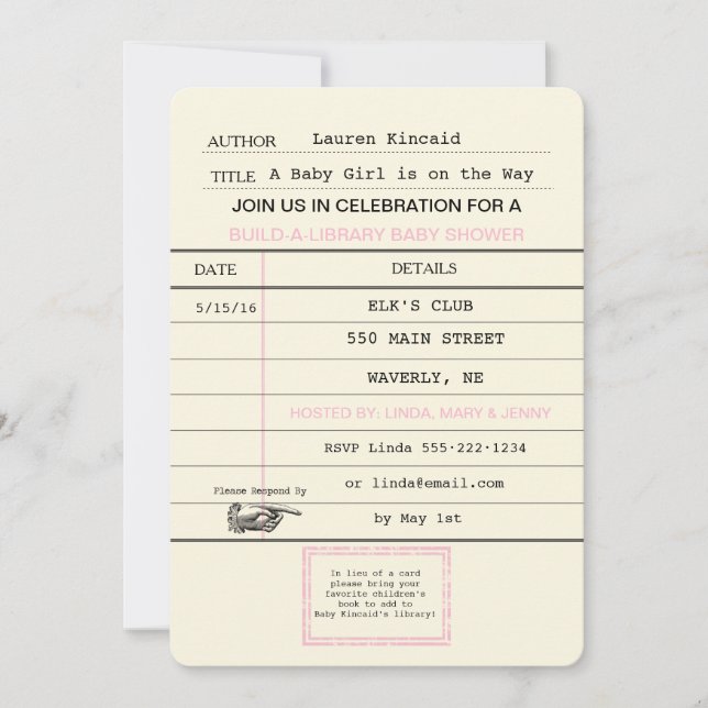 Baby Girl Bibliothèque Vintage Carte Livre Douche (Devant)