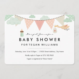 Baby Girl Bunl  Invitation Baby shower