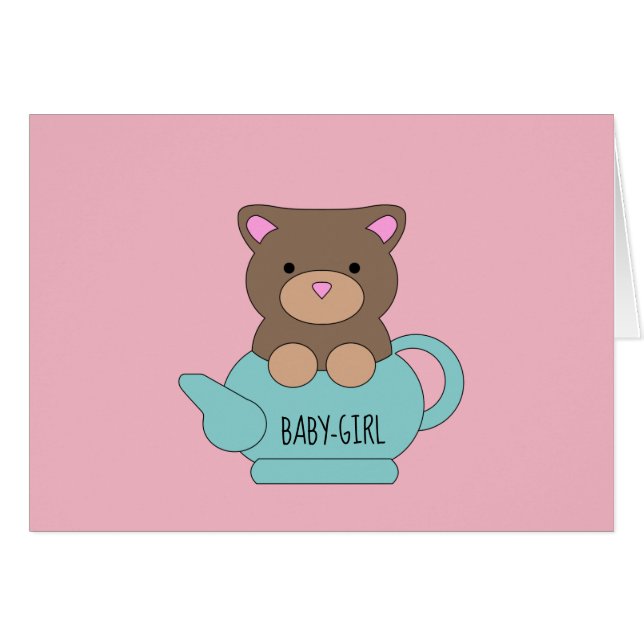 Baby Girl Card Congratulations Pink Bear Cute (Devant Horizontal)