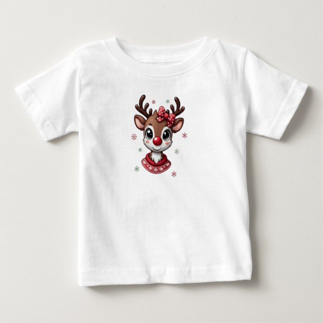 Baby Girl Cute Reindeer Personalized T-Shirt (Devant)