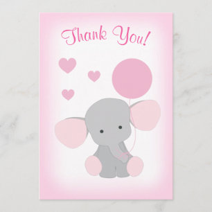 Baby Girl Douche Carte de remerciements Elephant r