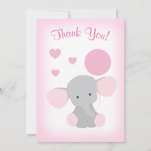 Baby Girl Douche Carte de remerciements Elephant r (Devant)
