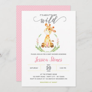 Baby Girl Douche Invitations Giraffe Jungle Animal