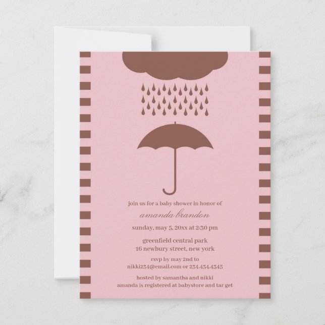 Baby Girl Douche rose Parapluie Invitation (Devant)