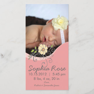 Baby Girl Faire-part de naissance en rose et jaune