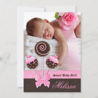 Baby Girl Faire-part Gâteau Pops rose V