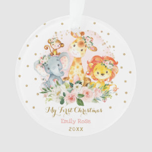 Baby Girl First Christmas Blush Gold Floral Safari