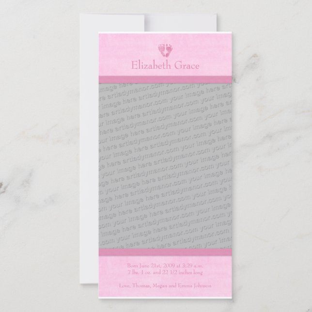 Baby Girl Footprints Faire-part de naissance photo (Devant)