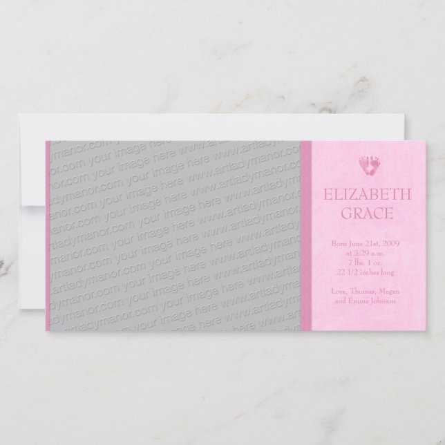 Baby Girl Footprints Faire-part de naissance photo (Devant)