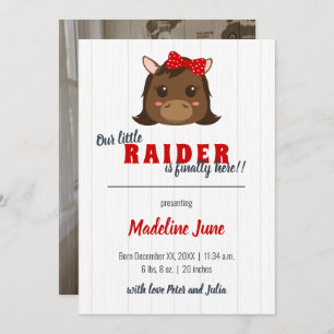 Baby Girl Horse Rouge Faire-part de naissance vert