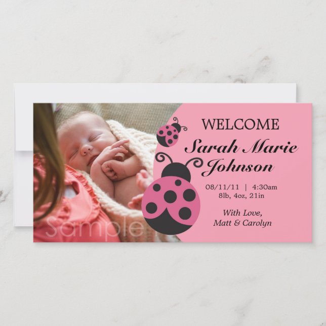 Baby Girl Ladybug Faire-part de naissance (Devant)