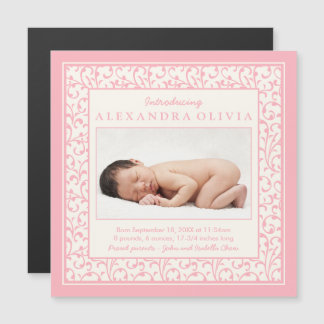 Baby Girl Photo Damask Floral Faire-part de naissa