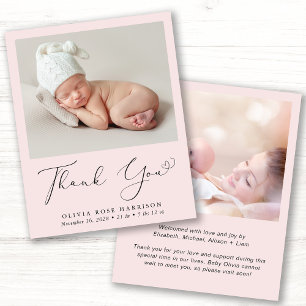 Baby Girl Photo Merci rose Faire-part de naissance
