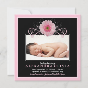 Baby Girl Photo Pink Daisy Faire-part de naissance