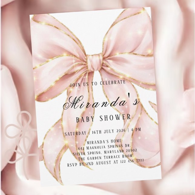 Baby Girl Pink Bow Baby Shower Invitation (Créateur téléchargé)
