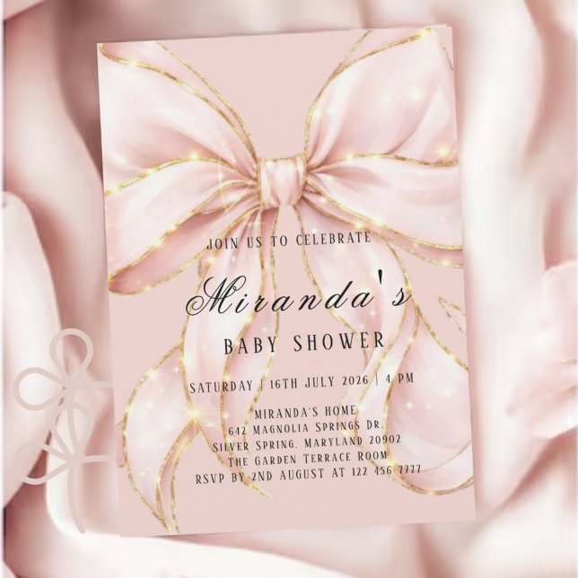 Baby Girl Pink Bow Baby Shower Invitation (Créateur téléchargé)