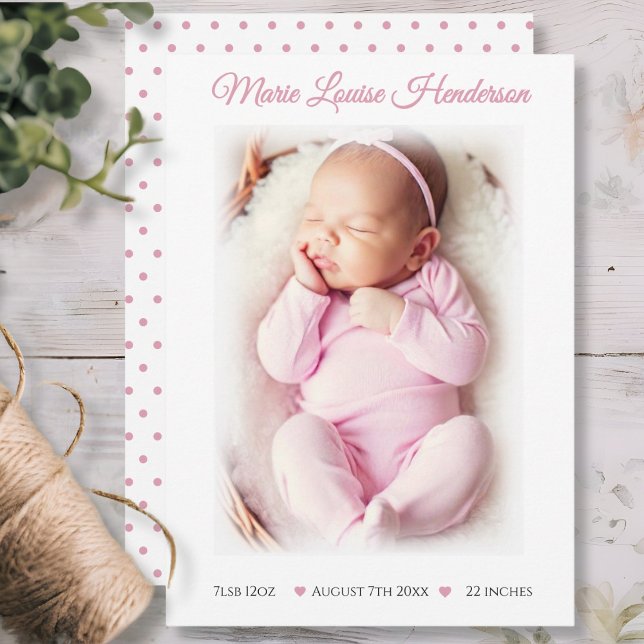 Baby Girl Pink Dotée Carte Faire-part de naissance (Baby Girl Pink Dotted Birth Announcement Card)