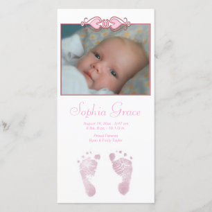 Baby Girl Pink Footprints Faire-part de naissance