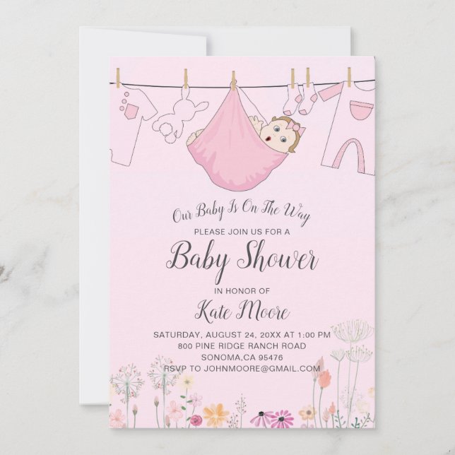 Baby Girl rose Baby Bundle Shower Invitation (Devant)
