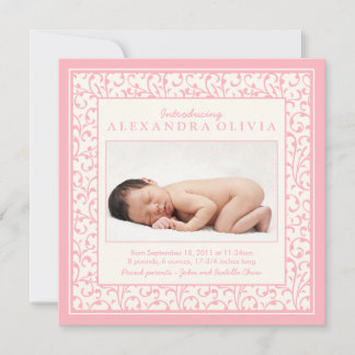 Baby Girl rose Floral Faire-part de naissance phot