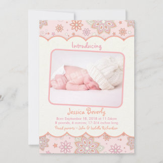 Baby Girl rose orange Faire-part de naissance phot