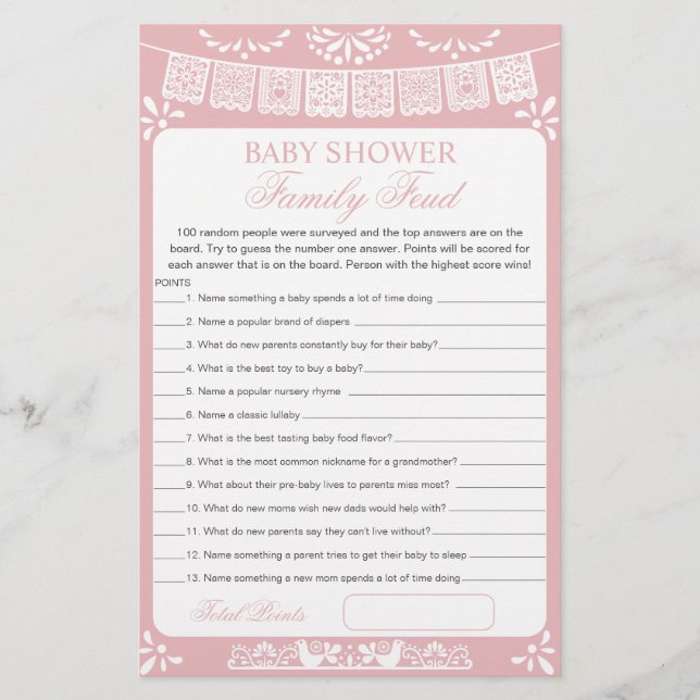 Baby Girl Shower Survey Says Game Card (Devant)