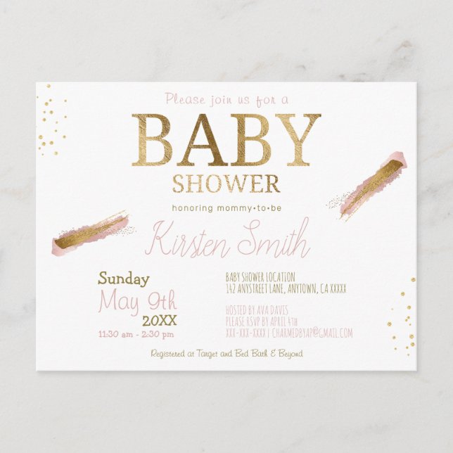 Baby Girl Simple Baby shower Invitation Cartes pos (Devant)