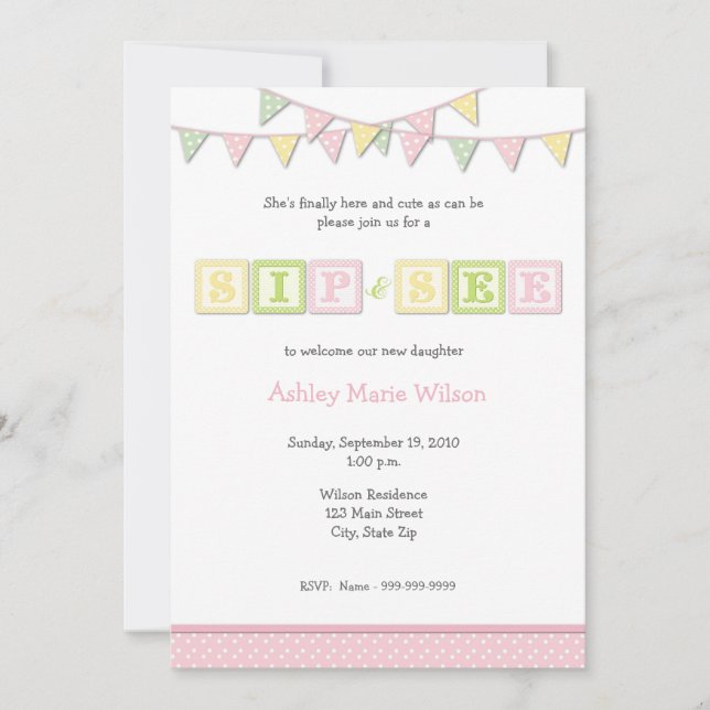 Baby Girl Sip and See Invitation (Devant)