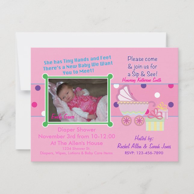 Baby Girl Sip & See Shower Invitation (Devant)