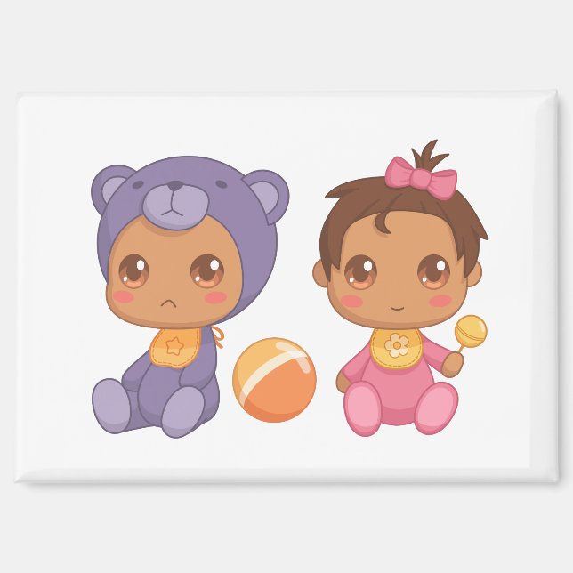 Baby Girl Twins Purple Bear Jumpsuit Magnet (Recto)