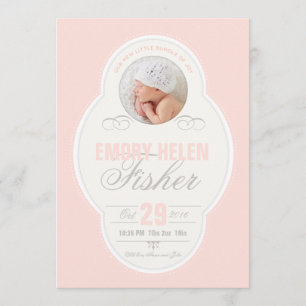Baby Girl Vintage cadre Faire-part de naissance - 