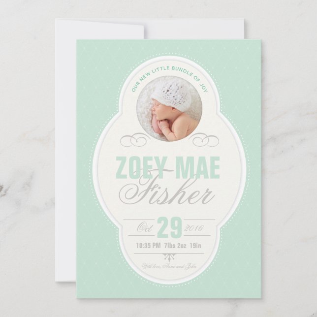 Baby Girl Vintage cadre Faire-part de naissance -  (Devant)