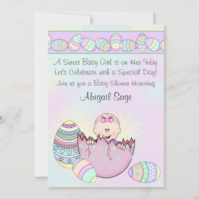Baby Girl with Easter Eggs Baby shower Invitation (Devant)