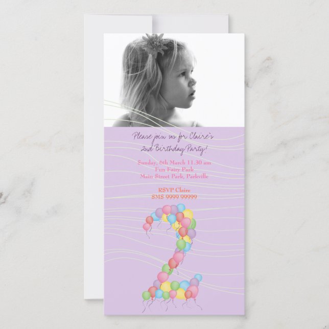 Baby Girls 2e anniversaire Carte photo Invitation (Devant)