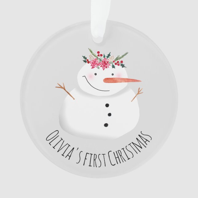 Baby Girls First Christmas Flower Snowman and Name (devant)
