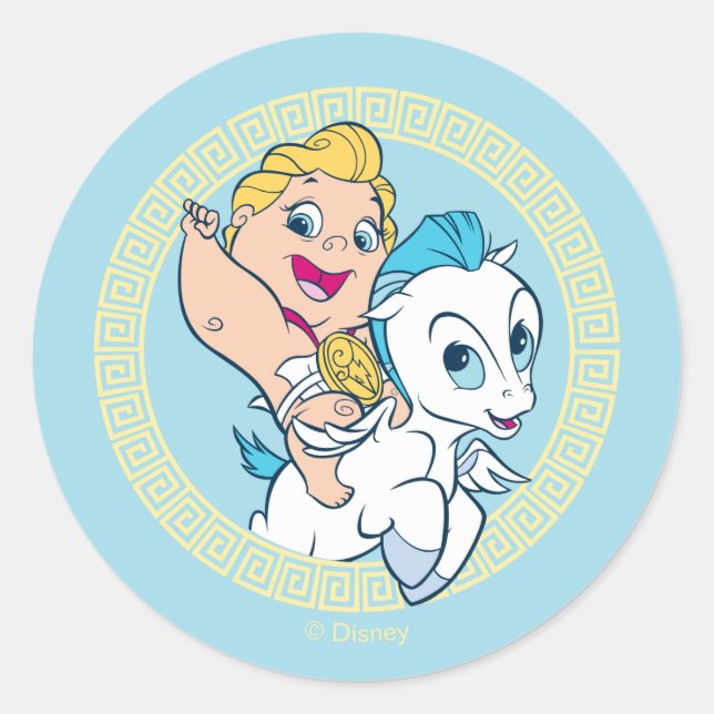 Baby Hercules Riding Pegasus Classic Round Sticker (Devant)