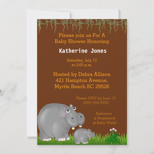 Baby Hippo et Mama Baby shower Invitation (Devant)