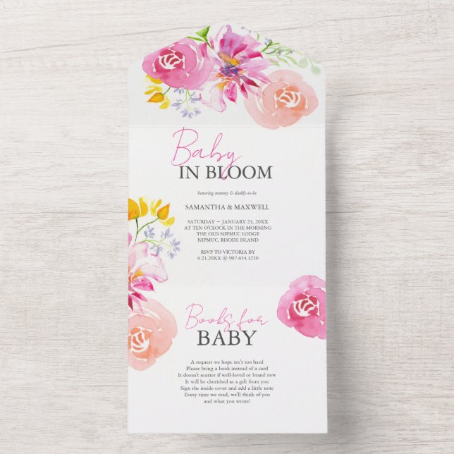 Baby in Bloom Aquarelle Bébé Douche Invitations (À l'intérieur)