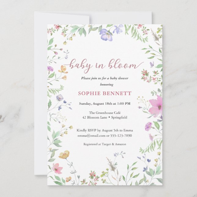 Baby in Bloom Aquarelle florale Invitation (Devant)