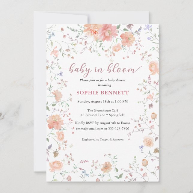 Baby in Bloom Aquarelle florale Invitation (Devant)