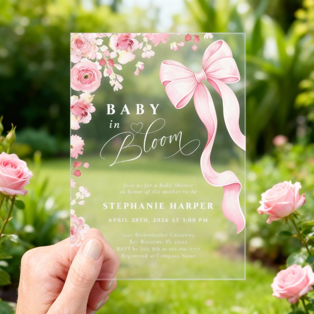 Baby In Bloom Baby Shower Acrylic Invitation  (Créateur téléchargé)